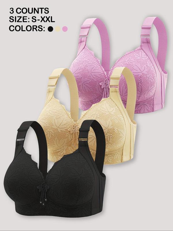 Women's Solid Color Contrast Lace Push Up Bra, Adjustable Strap Wireless Bra, Soft Comfortable Breathable Lingerie for All Seasons,  Lingerie for Women