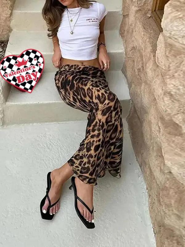 Women's Leopard Print Elastic Waist Bodycon Skirt, Casual Fashion Maxi  Skirt for Daily Outdoor Wear, Women's Bottoms for Fall & Winter