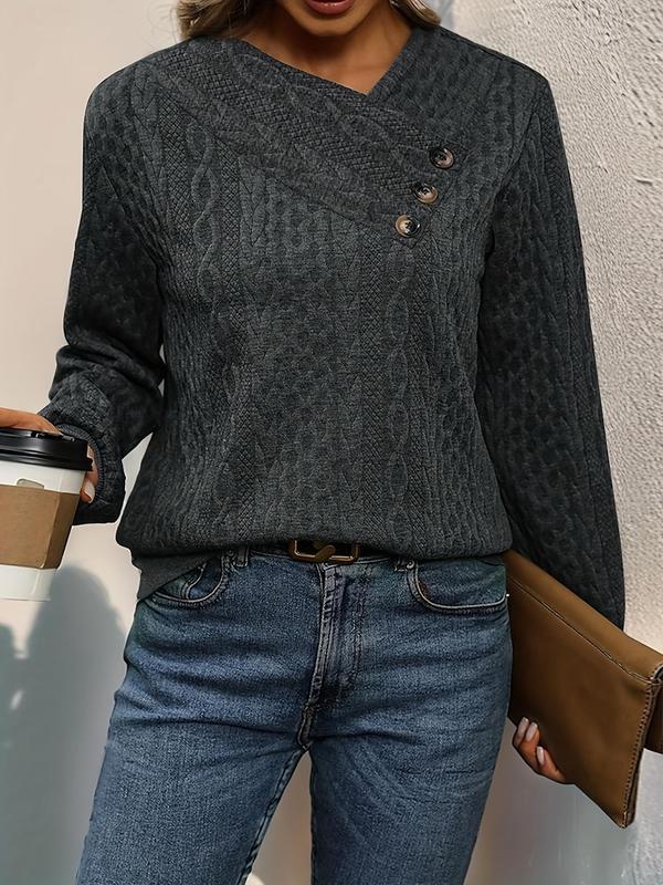 Women's Plain Button V Neck Pullover Sweater, Casual Long Sleeve Jumper for Daily Wear, Ladies Clothes for Fall & Winter