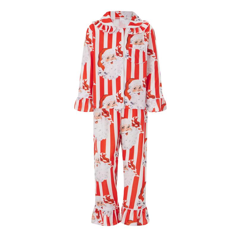 Christmas Family Pajamas Matching Set Stripes Santa Claus Long Sleeve Shirt with Pants Sleepwear for Baby Girls Boys Loungewear