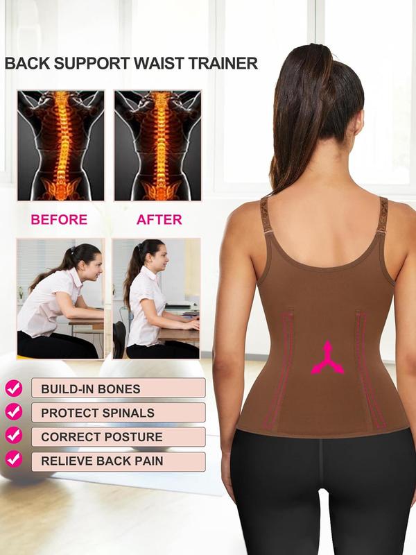 Women's Solid Zipper Hook & Eye Closure Shapewear Tank Top, High Stretch Tummy Control Shaper, Tummy Tuck Shaper, Women's Shapewear for All Seasons