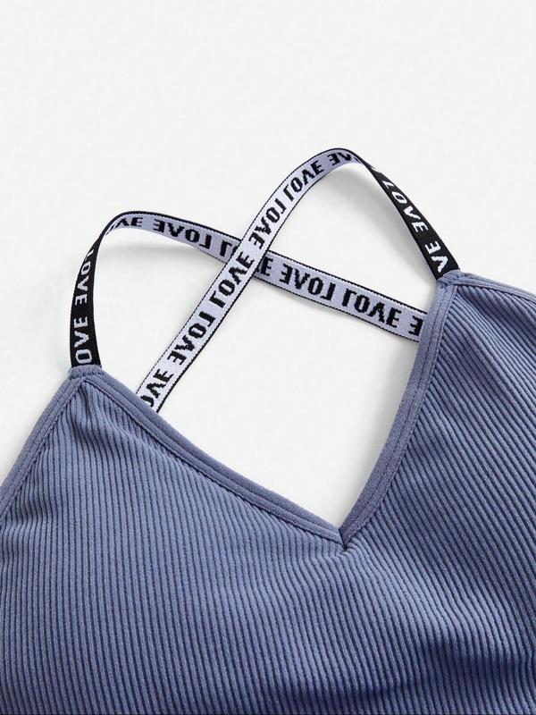 Women's Letter Tape Criss Cross Wireless Bra, Casual Comfort Adjustable Strap Push Up Lingerie Top, Lingerie for All Seasons