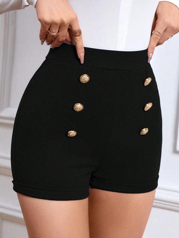 Women's Plain Button Front High Waist Shorts, Casual Solid Skinny Shorts for Summer, Ladies Bottoms for Daily Wear