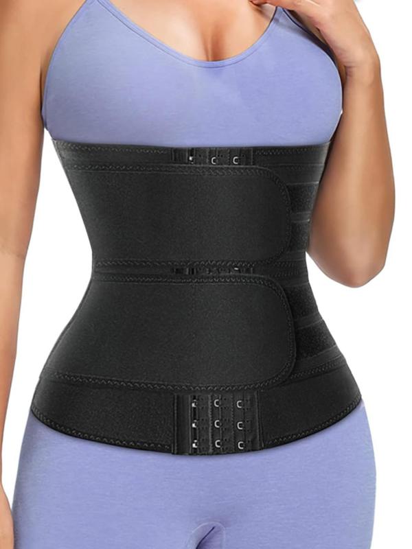 Women's Adjustable Velcro Strap Hook & Eye Design Waist Trainer, Solid Color Tummy Control Waist Cincher, Slimming Sweat Shaper Belt for Women