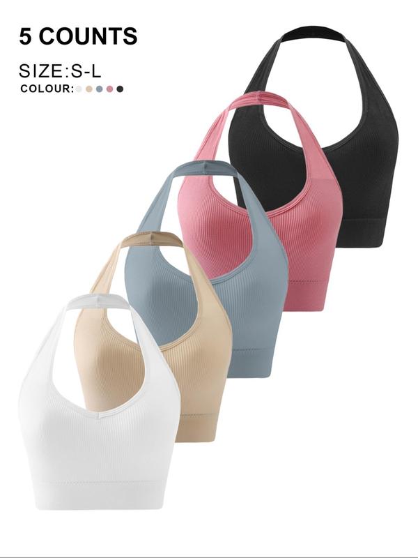 Women's  Solid Striped Backless Wireless Bra, Casual Comfortable Breathable Lingerie for Daily Wear, Softness Lingerie for All Seasons