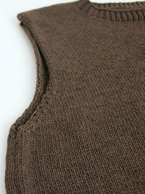 Women's Plain Round Neck Sweater Vest, Casual Sleeveless Knit Top for Summer, Fashion Women's Knitwear for Daily Wear