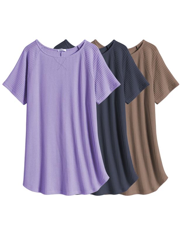 Ekouaer 3 Pack Women's T-shirt Nightgown Waffle Knit Short Sleeve Sleepshirts Casual Cover Ups S-XXXL