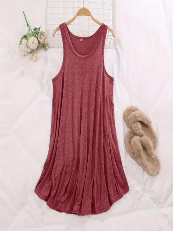  Solid Color Tank Nightdress, Casual Comfy Round Neck Sleeveless Nightgown for Women, Women's Sleepwear for All Seasons
