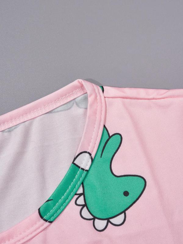 Plus Size Cartoon Dinosaur Print Round Neck Nightdress, Plus Casual Soft Comfortable Short Sleeve Nightgown for Women, Women's Plus Sleepwear for All Seasons