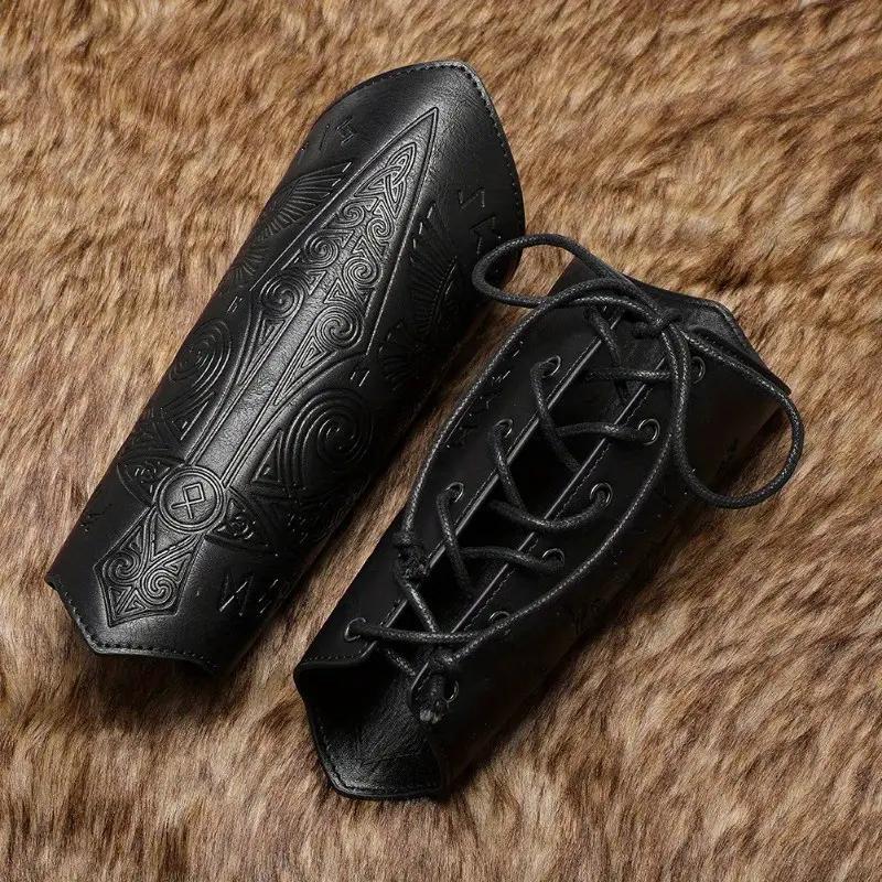 Vintage Embossed Wrist Guard, 1 Count Retro Style Faux Leather Knight Arm Guard, Cosplay Costume Accessories for Stage Performance & Costume