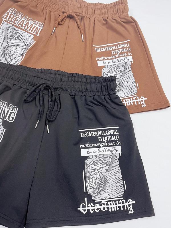 Women's Letter Print Drawstring Waist Shorts, Casual Comfy Shorts for Summer, Fashion Women's Bottoms for Daily Wear