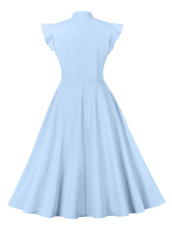 Women's Plain Pleated Butterfly Sleeve Ruffle Trim  Dress, Elegant Tie Neck Cap Sleeve Long Dress for Party Holiday Wedding Guest, Ladies Clothes for All Seasons