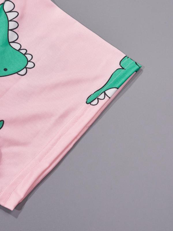 Plus Size Cartoon Dinosaur Print Round Neck Nightdress, Plus Casual Soft Comfortable Short Sleeve Nightgown for Women, Women's Plus Sleepwear for All Seasons