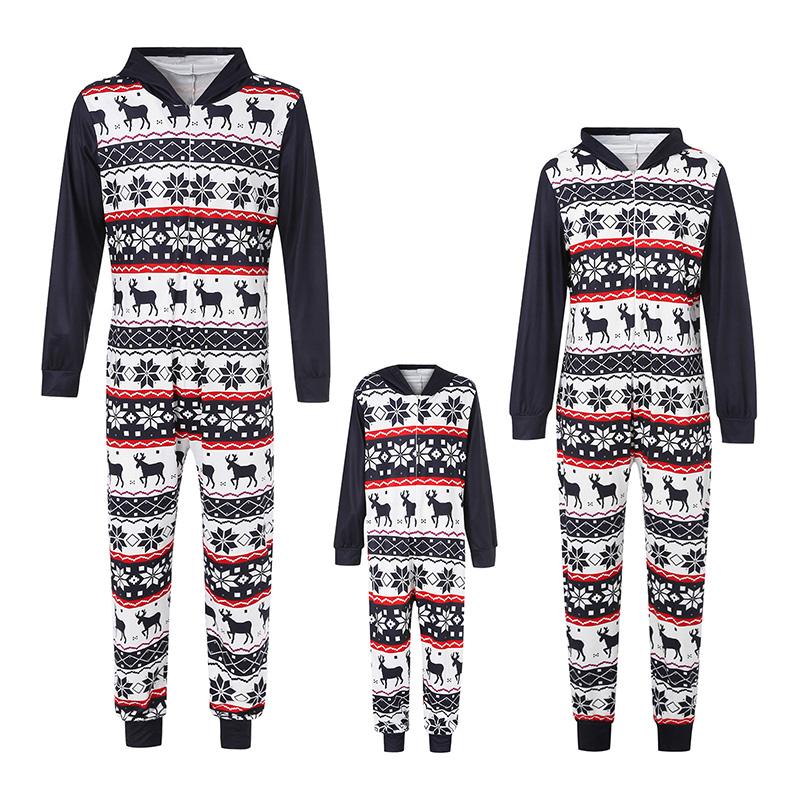 Christmas Pajamas For Family Matching Pajamas Set Fleece  Zipper Hooded Jumpsuit Holiday Pjs Sleepwear