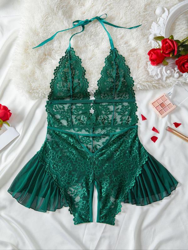 Women's Plain Backless Tie Back Lace Cami Nightdress, Elegant Romantic Lace Nighty Dress for All Seasons, Sexy Lingerie Dress, Sleepwear for Women