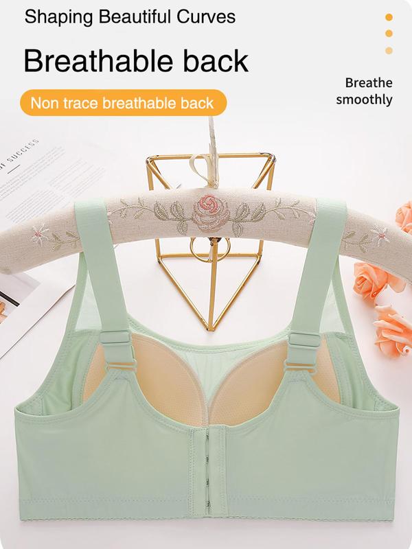Women's Solid Contrast Mesh Bralette, Soft Comfortable Breathable Wireless Push Up Bra, Lingerie for All Seasons
