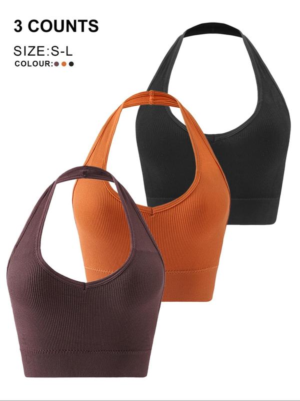 Women's  Solid Striped Backless Wireless Bra, Casual Comfortable Breathable Lingerie for Daily Wear, Softness Lingerie for All Seasons