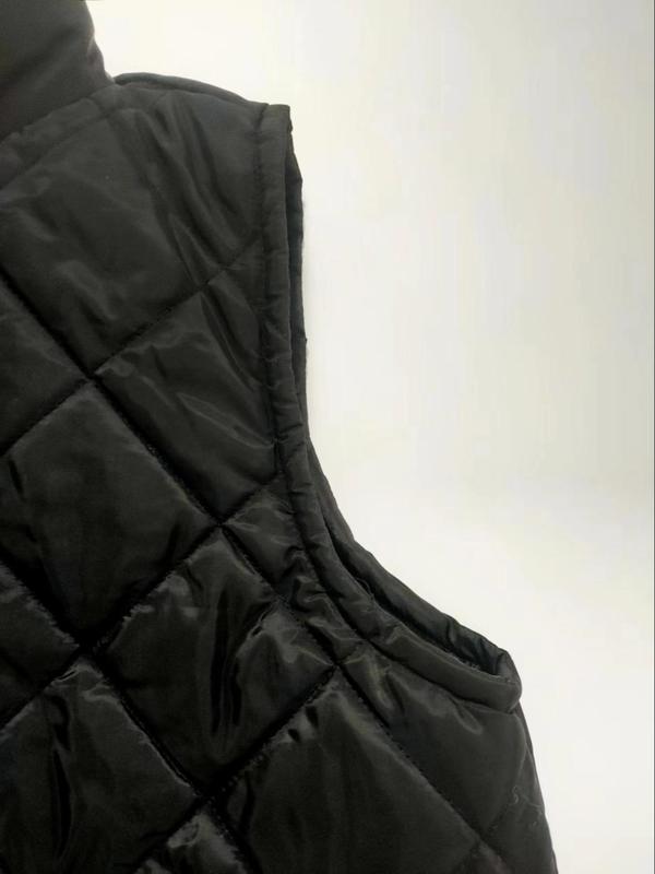  Solid Button Front Pocket Quilted Vest Coat, Casual Sleeveless Outerwear for Fall & Winter, Women's Clothes for Daily Wear