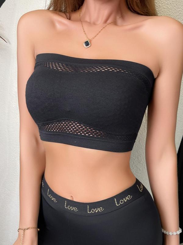 Women's Sexy Plain Hollow Out Strapless Push Up Bra, Comfort Cozy Casual Comfy Breathable Seamless Crop Bandeau Lingerie Top, Ladies Underwear for All Seasons Daily Wear