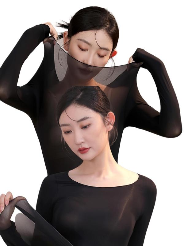 Women's Solid Thermal Lined Underwear Two-Piece Set, Casual Comfy Warm Mock Neck Long Sleeve Top for Fall & Winter, Ladies Thermal Underwear for Daily Wear