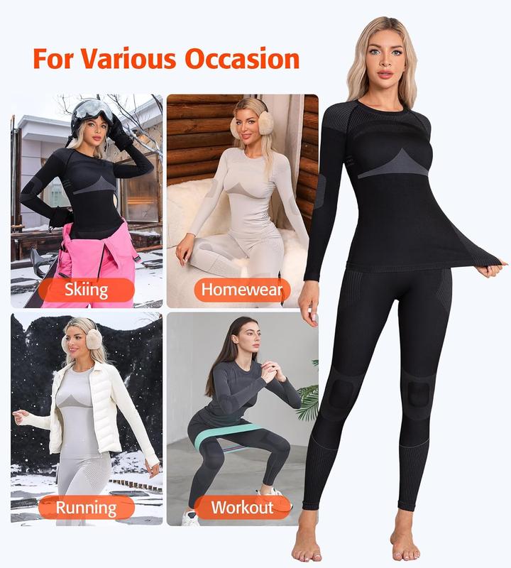 Thermal Underwear Set for Women Long Johns Seamless Warm Base Layer Top & Bottom for Cold Weather