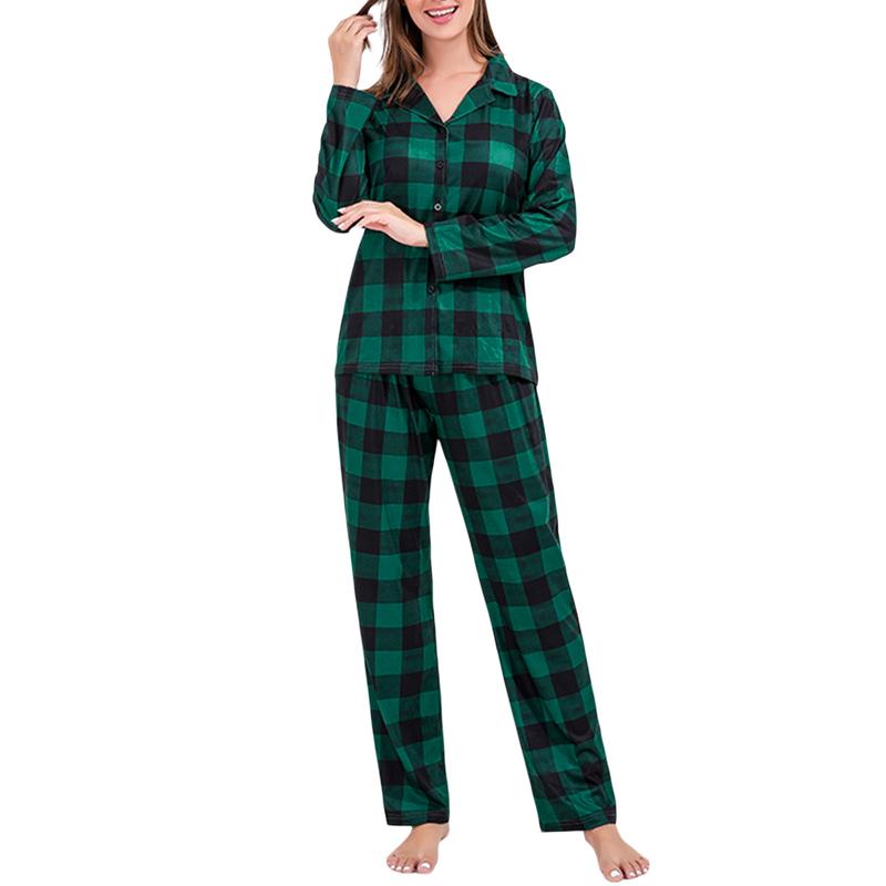 Family Christmas Pajamas Matching Sets, Long Sleeve Plaid Shirt with Elastic Waist Pants
