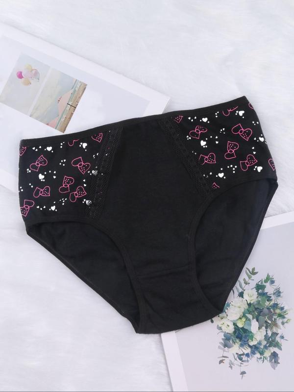 Women's Heart Print High Waist Panty, Soft Comfy Breathable Knicker for Daily Wear, Underwear for All Seasons