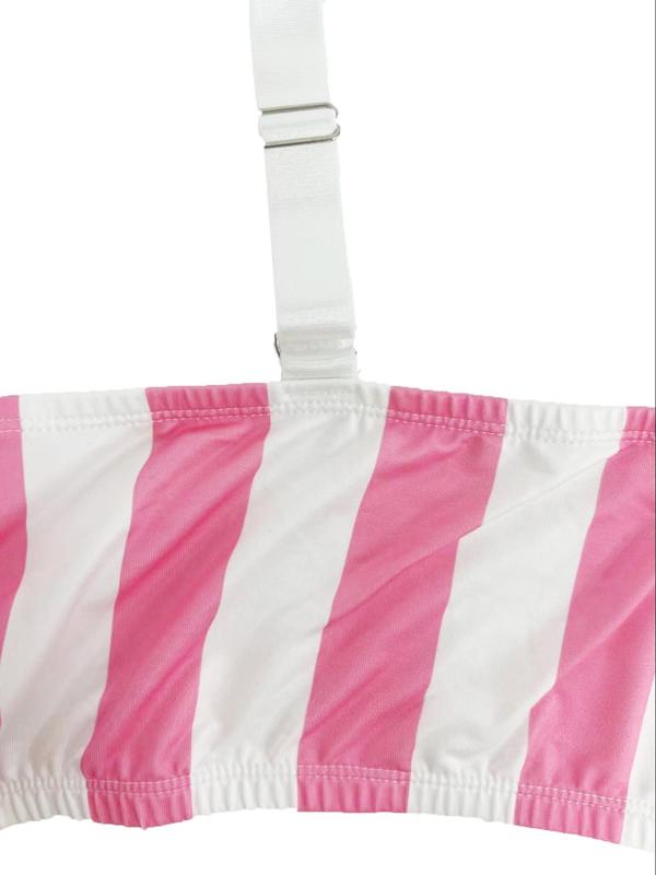  Striped Print Zipper Front Wireless Bra, Casual Adjustable Strap Removable Padded Bralette, Women's Lingerie for All Seasons