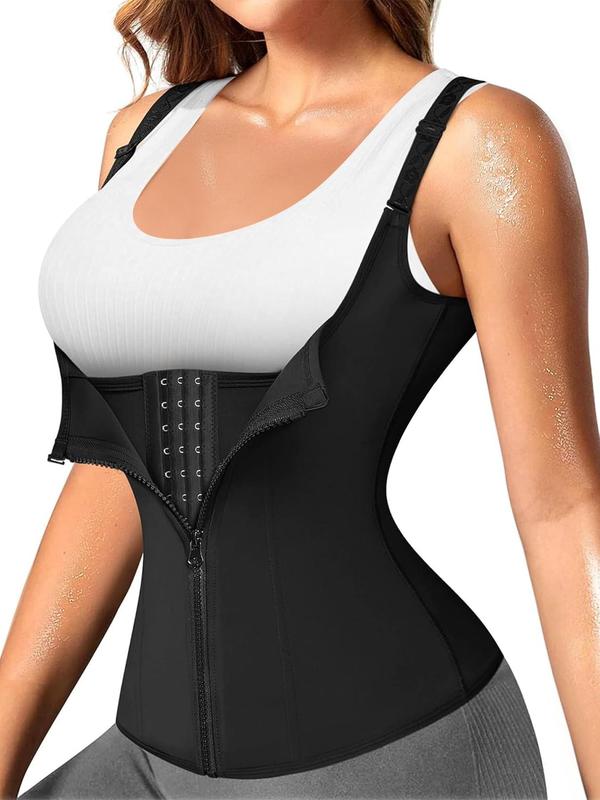 Women's Solid Zipper Hook & Eye Closure Shapewear Tank Top, High Stretch Tummy Control Shaper, Tummy Tuck Shaper, Women's Shapewear for All Seasons